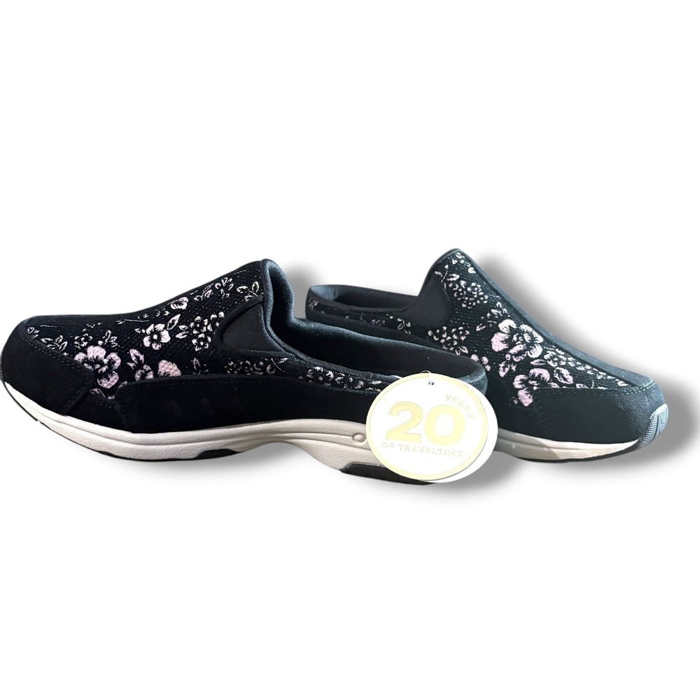 Easy Spirit Traveltime 813 Black Pink Floral Leather Clogs Mules Womens 8W - Picture 4 of 7